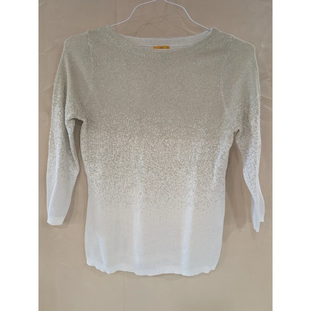 Ruby Rd. Petite Women's Metallic Knit Ombre Sweater PM Cream/Gold - Picture 2 of 9
